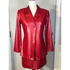 1990's Y2K Red Dress Suit Plasticine stretch fabric, Matrix Chic, cyber punk
